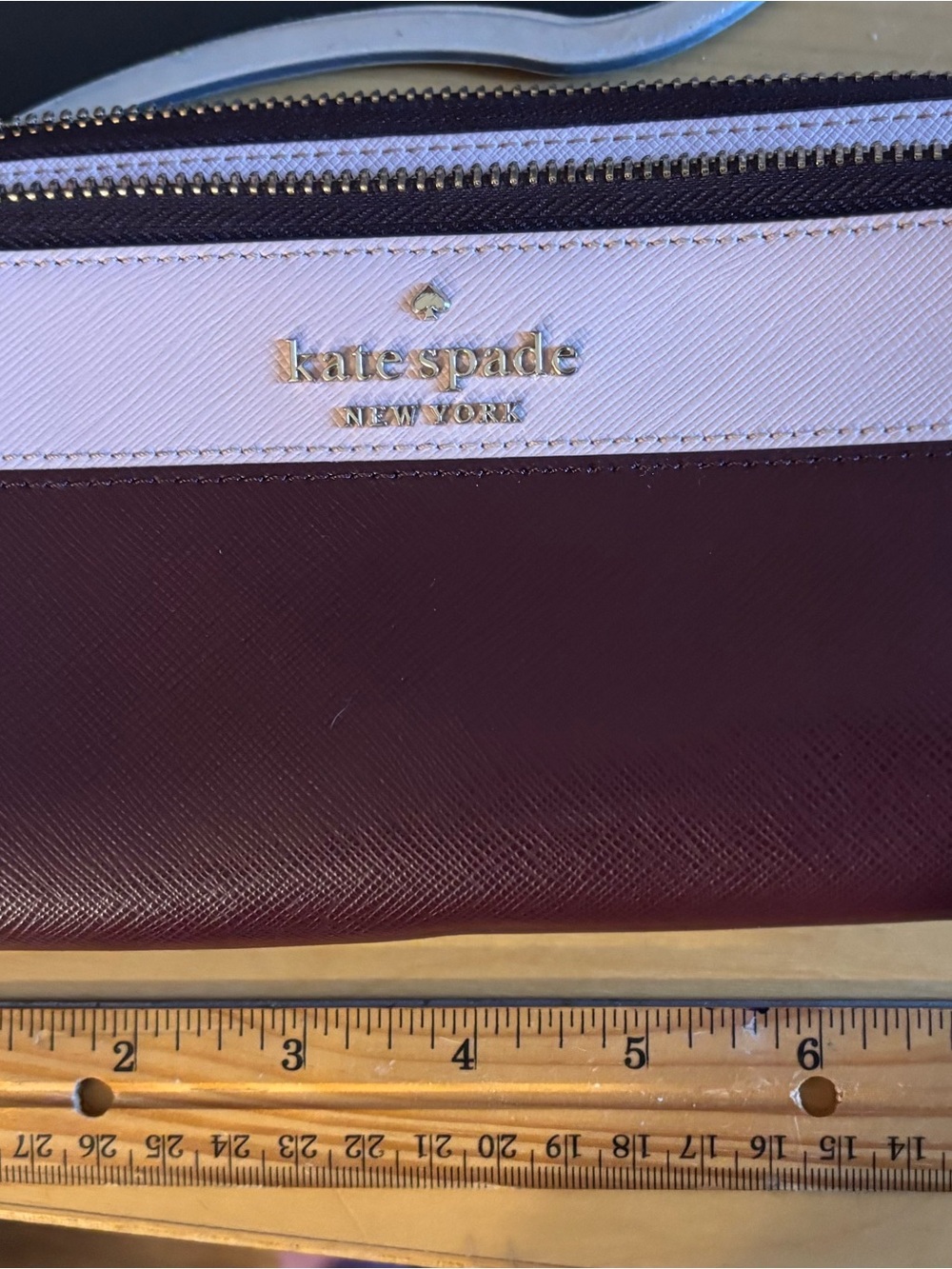 kate spade Two-Tone Zip Wallet in Burgundy and Light Pink
